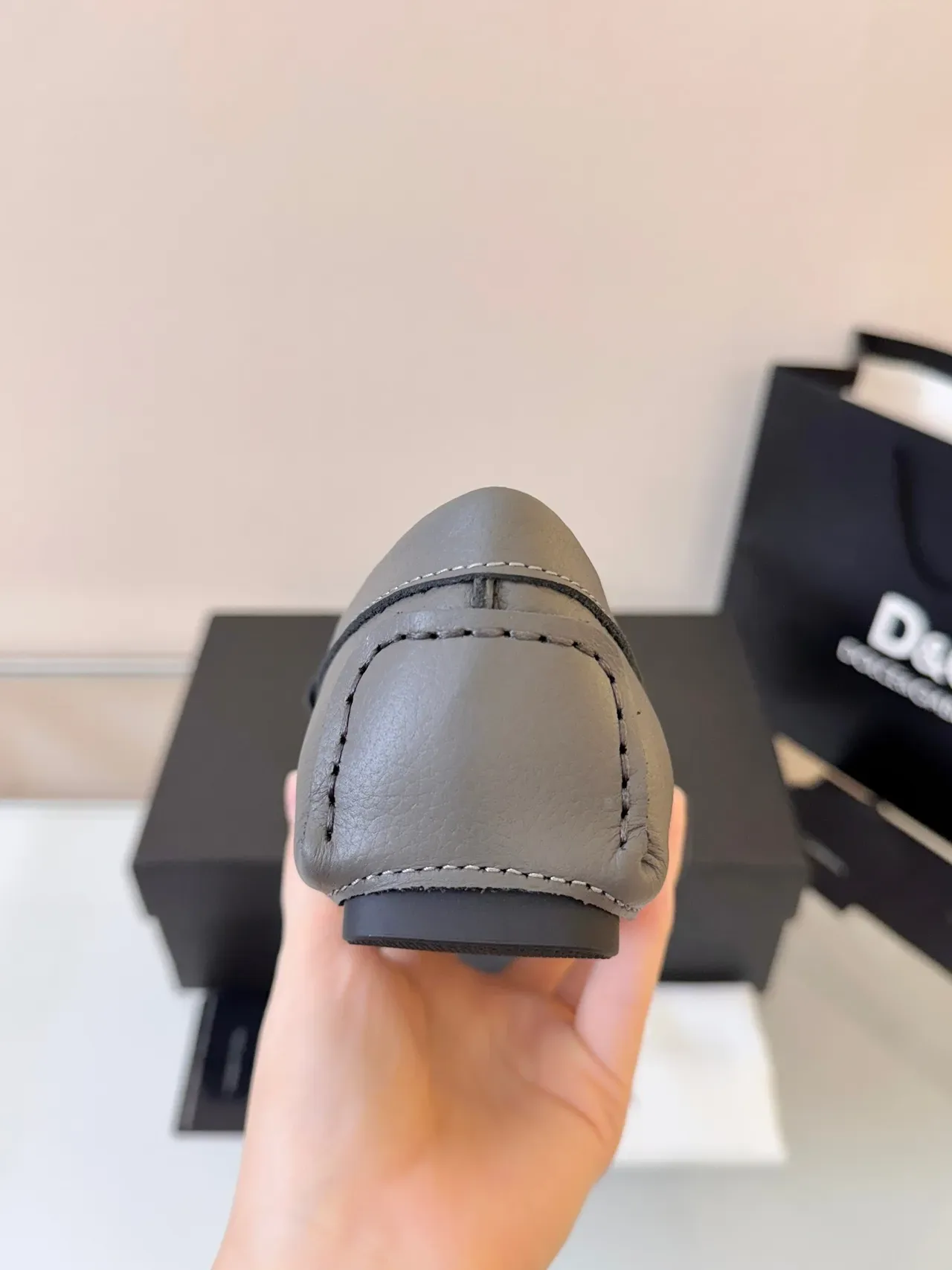 Dolce & Gabbana Portofino Mocassin Cuir Granulé Gris Orange Doublure Contrastée 4