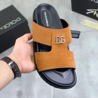Dolce & Gabbana Tan Suede DG Logo Two-Strap Casual Sandals