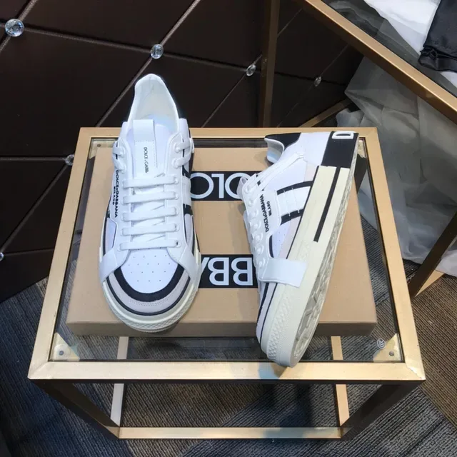 Dolce & Gabbana White and Black Strap Detail Lifestyle Sneakers 8