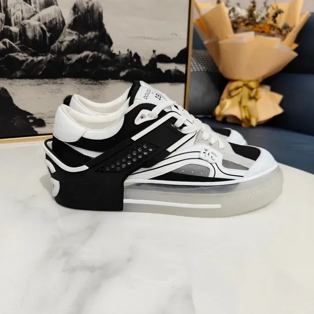 Dolce & Gabbana White Black Mixed-Material Upper Translucent Sole Sneakers 7