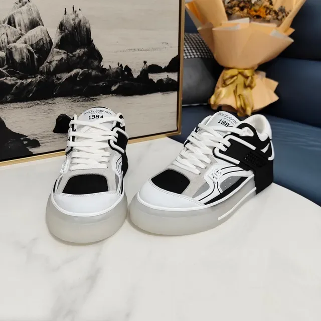 Dolce & Gabbana White Black Mixed-Material Upper Translucent Sole Sneakers 8