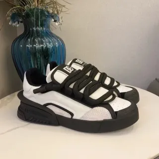 Dolce & Gabbana White Black Multi-Strap Closure Perforated Toe Cap Chunky Sneakers