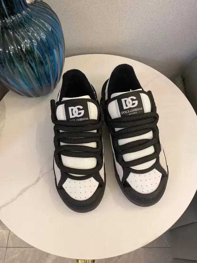 Dolce & Gabbana White Black Multi-Strap Closure Perforated Toe Cap Chunky Sneakers 2