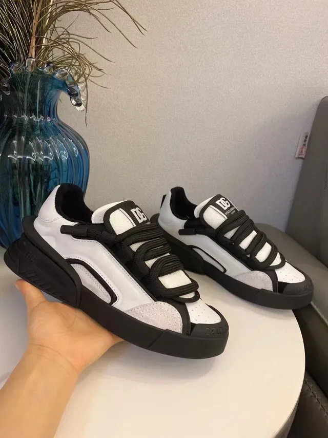 Dolce & Gabbana White Black Multi-Strap Closure Perforated Toe Cap Chunky Sneakers 3