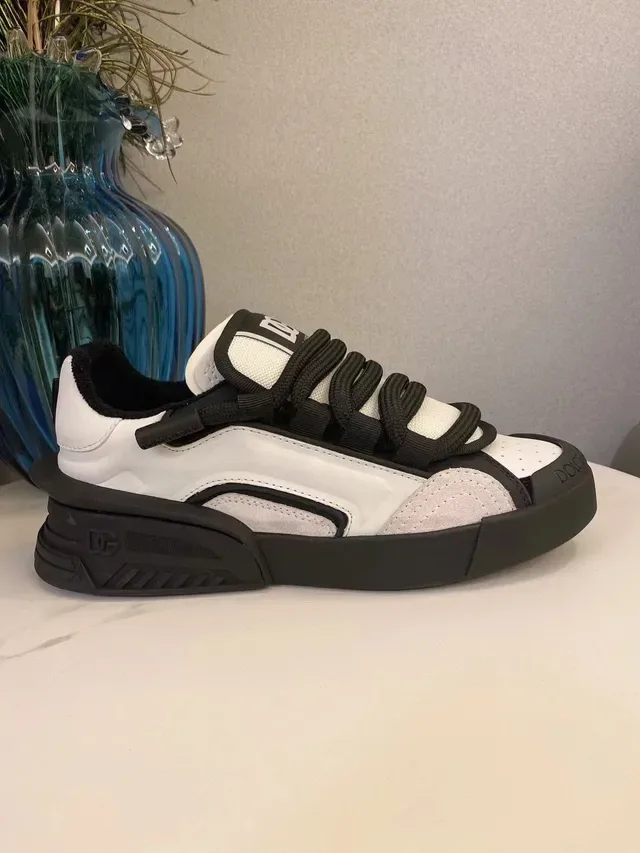 Dolce & Gabbana White Black Multi-Strap Closure Perforated Toe Cap Chunky Sneakers 4