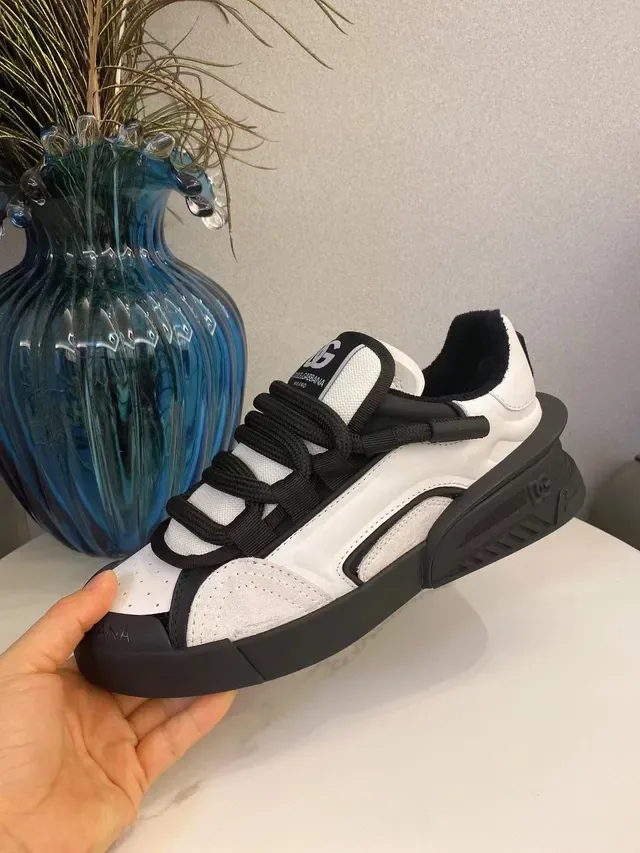 Dolce & Gabbana White Black Multi-Strap Closure Perforated Toe Cap Chunky Sneakers 6