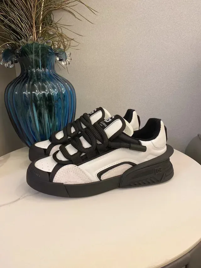 Dolce & Gabbana White Black Multi-Strap Closure Perforated Toe Cap Chunky Sneakers 8