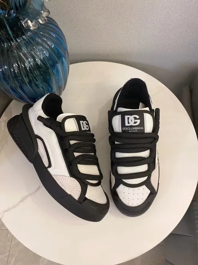 Dolce & Gabbana White Black Multi-Strap Closure Perforated Toe Cap Chunky Sneakers 9