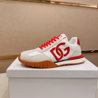 Dolce & Gabbana White Red Low-Top Mixed-Material Upper Lifestyle Sneakers