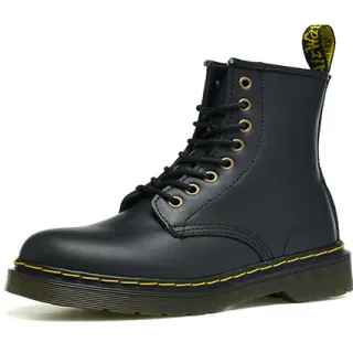 Dr. Martens 1460 Botas Martinas de Cuero Negro Suave con Costura Amarilla
