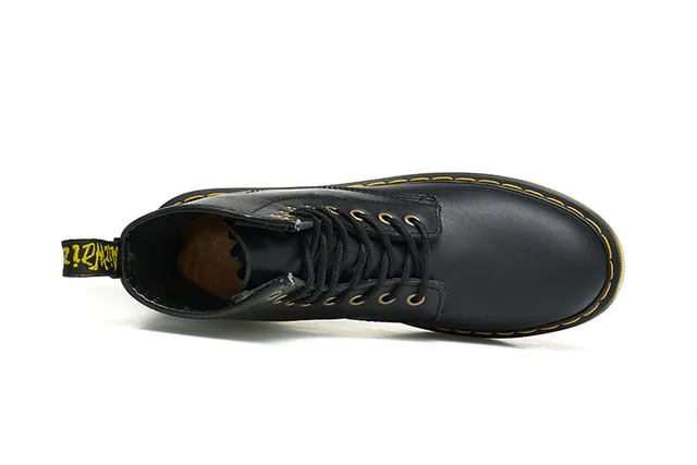 Dr. Martens 1460 Black Smooth Leather Yellow Stitch Martin Boots 2