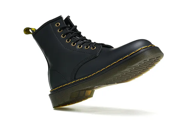 Dr. Martens 1460 Black Smooth Leather Yellow Stitch Martin Boots 4
