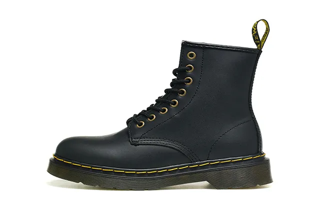 Dr. Martens 1460 Black Smooth Leather Yellow Stitch Martin Boots 7