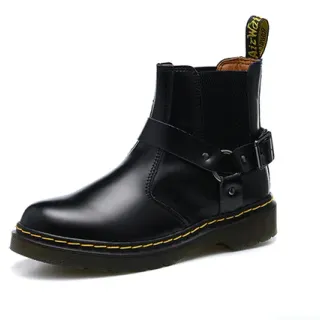 Dr. Martens Black Yellow Smooth Leather Elastic Side Gussets Chelsea Boots