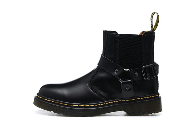 Dr. Martens Black Yellow Smooth Leather Elastic Side Gussets Chelsea Boots 2