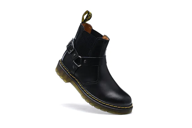 Dr. Martens Black Yellow Smooth Leather Elastic Side Gussets Chelsea Boots 3