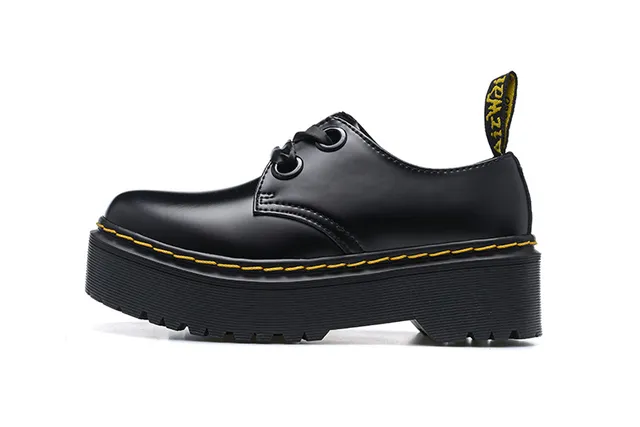 Dr. Martens Jadon Noir Jaune Semelle Plateforme Couture Welt Chaussures Mary Jane 2