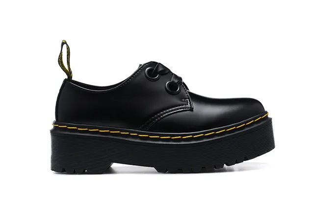 Dr. Martens Jadon Noir Jaune Semelle Plateforme Couture Welt Chaussures Mary Jane 5