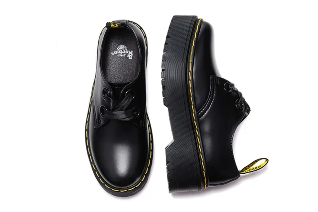 Dr. Martens Jadon Noir Jaune Semelle Plateforme Couture Welt Chaussures Mary Jane 6
