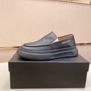 Emporio Armani Noir Beige Embossé Logo Aigle Semelle Épaisse Plateforme Mocassin