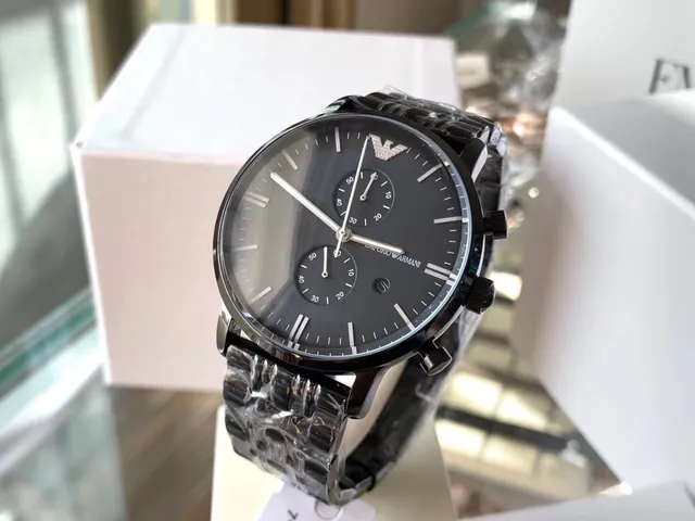 Emporio Armani Relógio Cronógrafo Esfera Preta Mecânica 9
