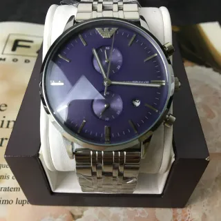 Emporio Armani Chronograph Purple Dial Stainless Steel Quartz Watch