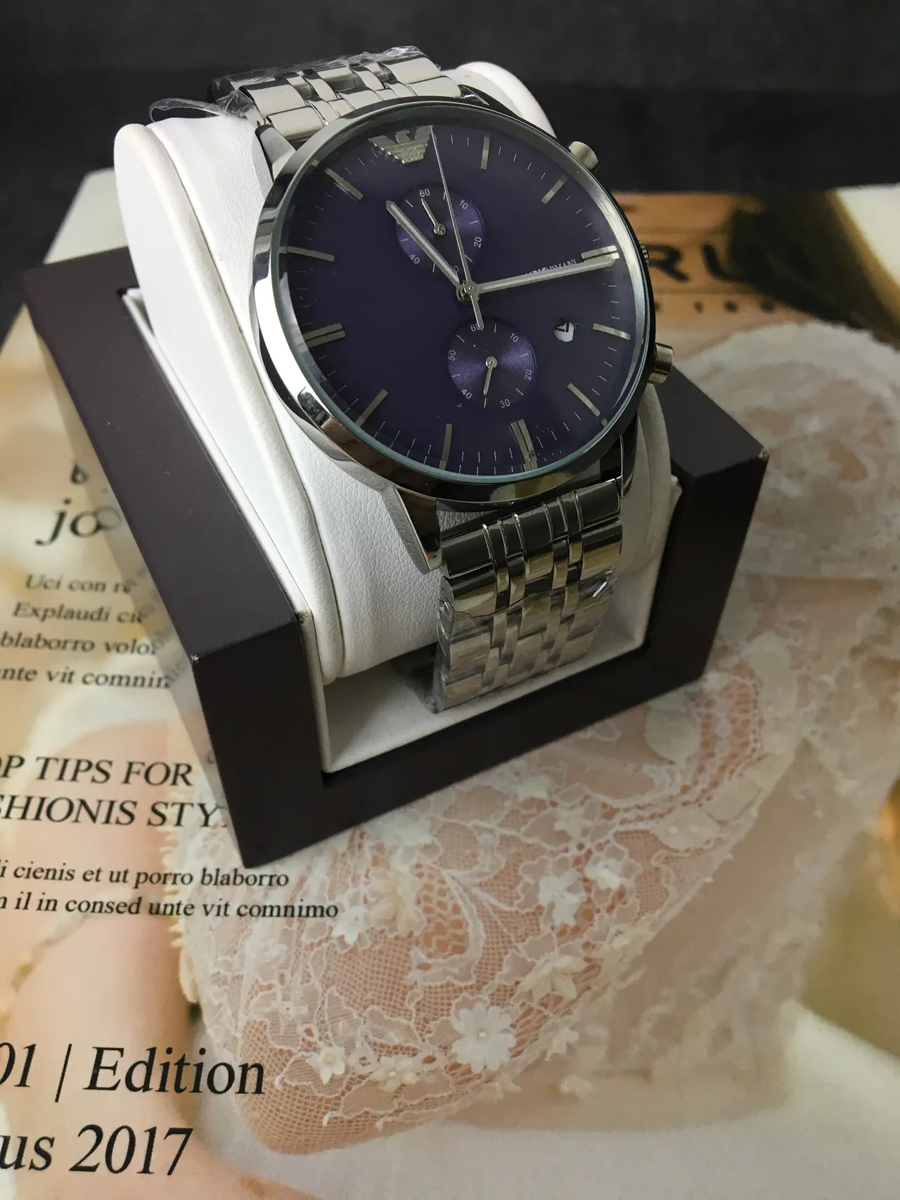 Emporio Armani Chronograph Purple Dial Stainless Steel Quartz Watch 4