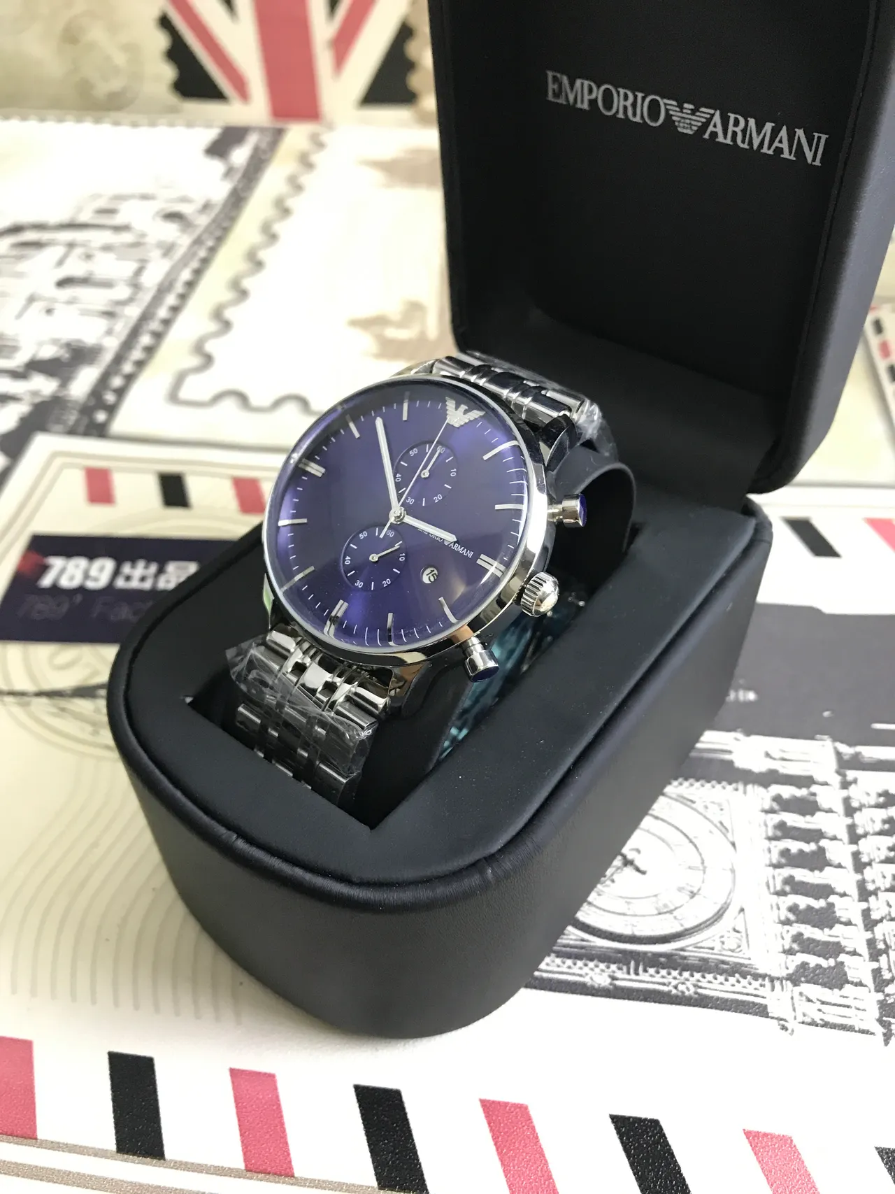 Emporio Armani Chronograph Purple Dial Stainless Steel Quartz Watch 14