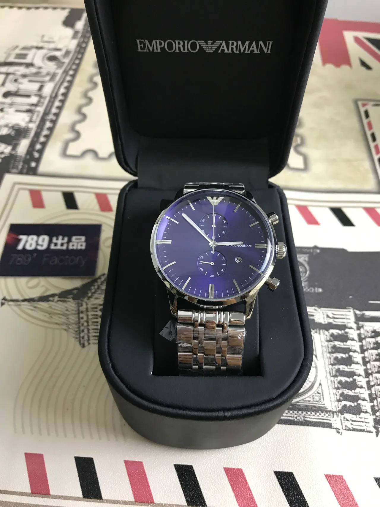 Emporio Armani Chronograph Purple Dial Stainless Steel Quartz Watch 15