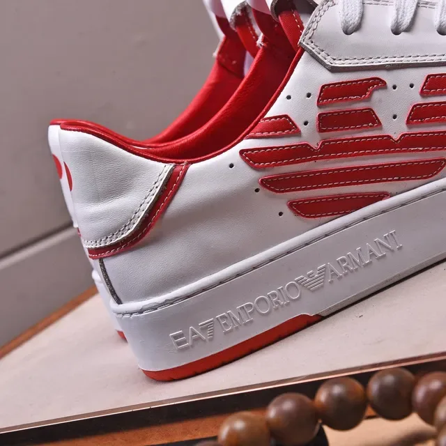 Emporio Armani EA7 White and Red Leather Low-Top Lifestyle Sneakers 2