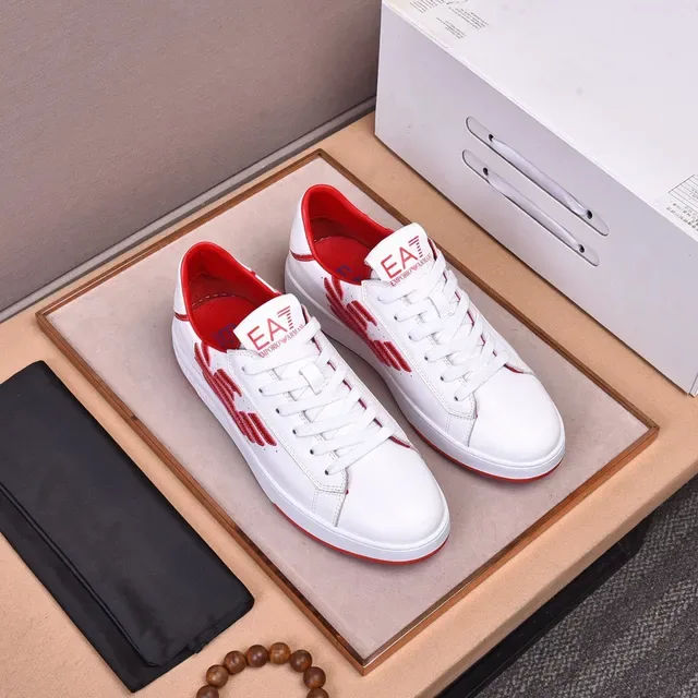 Emporio Armani EA7 White and Red Leather Low-Top Lifestyle Sneakers 3