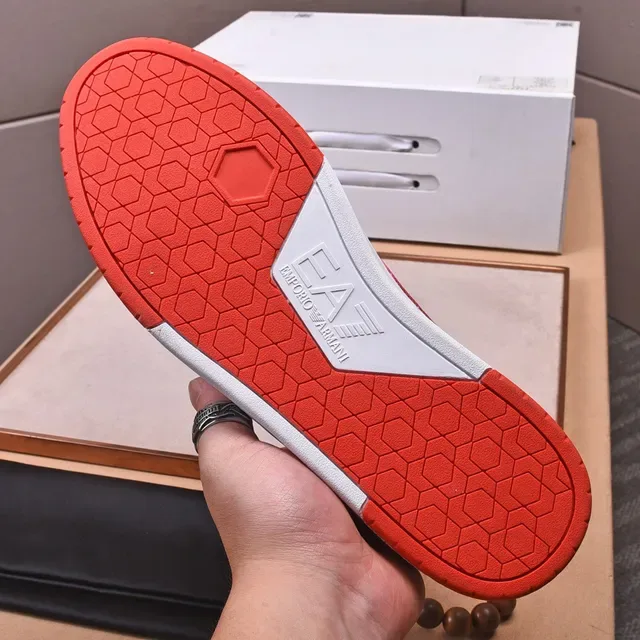 Emporio Armani EA7 White and Red Leather Low-Top Lifestyle Sneakers 4