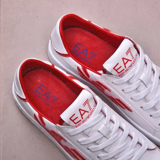Emporio Armani EA7 White and Red Leather Low-Top Lifestyle Sneakers 5