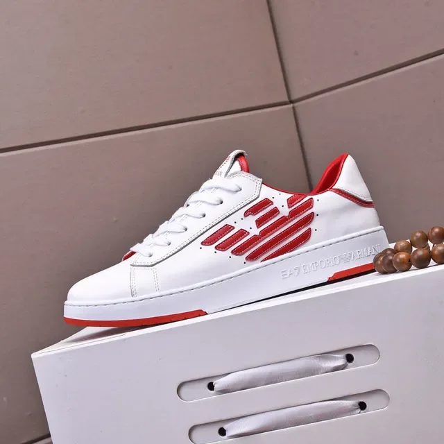Emporio Armani EA7 White and Red Leather Low-Top Lifestyle Sneakers 6