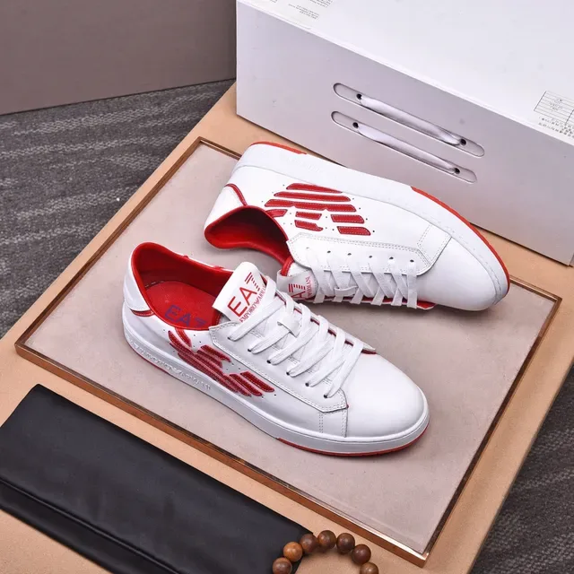 Emporio Armani EA7 White and Red Leather Low-Top Lifestyle Sneakers 8