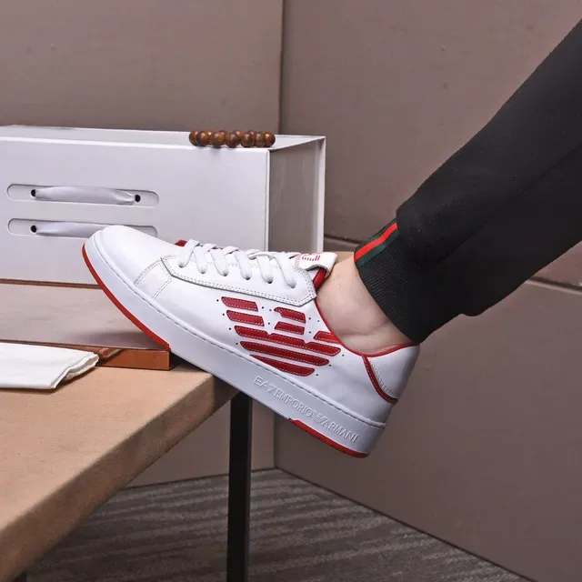Emporio Armani EA7 White and Red Leather Low-Top Lifestyle Sneakers 9