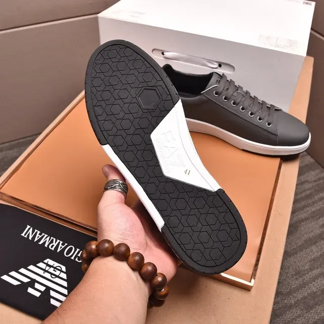 Emporio Armani Gray Leather Eagle Panel Lifestyle Sneaker 2