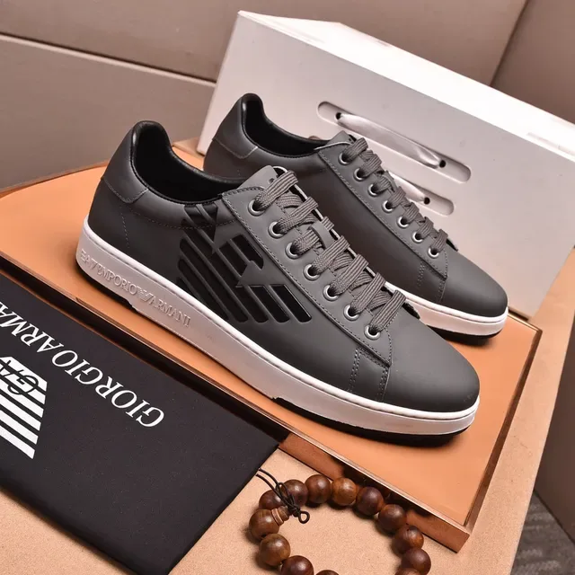 Emporio Armani Gray Leather Eagle Panel Lifestyle Sneaker 6