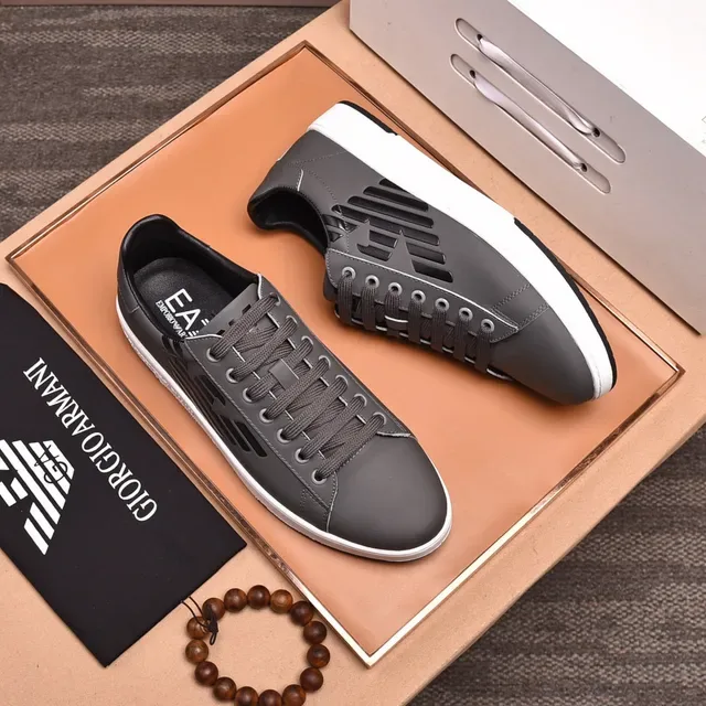 Emporio Armani Gray Leather Eagle Panel Lifestyle Sneaker 8