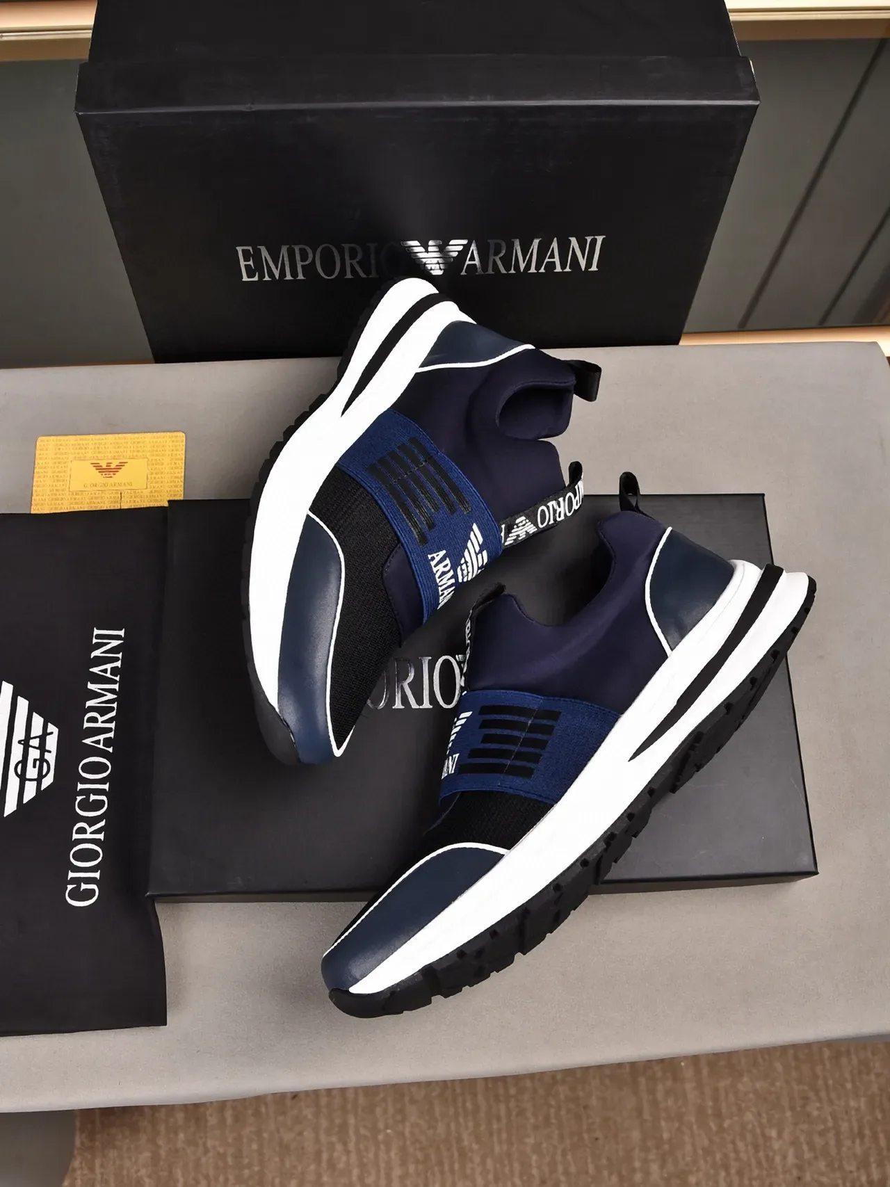 Emporio Armani Navy Black Slip-On Elastic Strap Sneakers 2