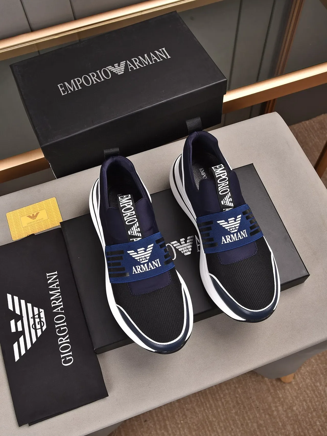 Emporio Armani Navy Black Slip-On Elastic Strap Sneakers 3