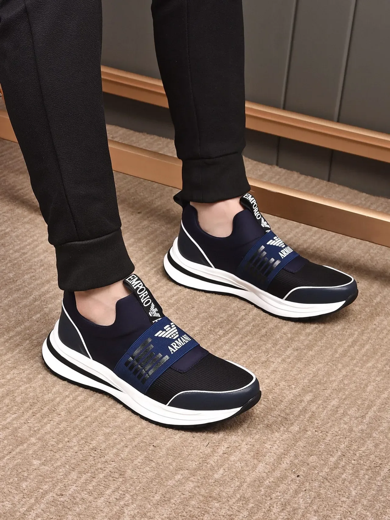Emporio Armani Navy Black Slip-On Elastic Strap Sneakers 4