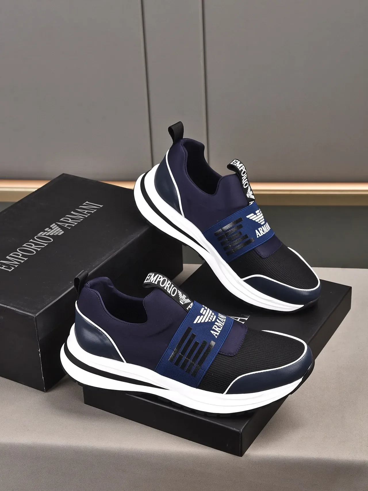 Emporio Armani Navy Black Slip-On Elastic Strap Sneakers 7