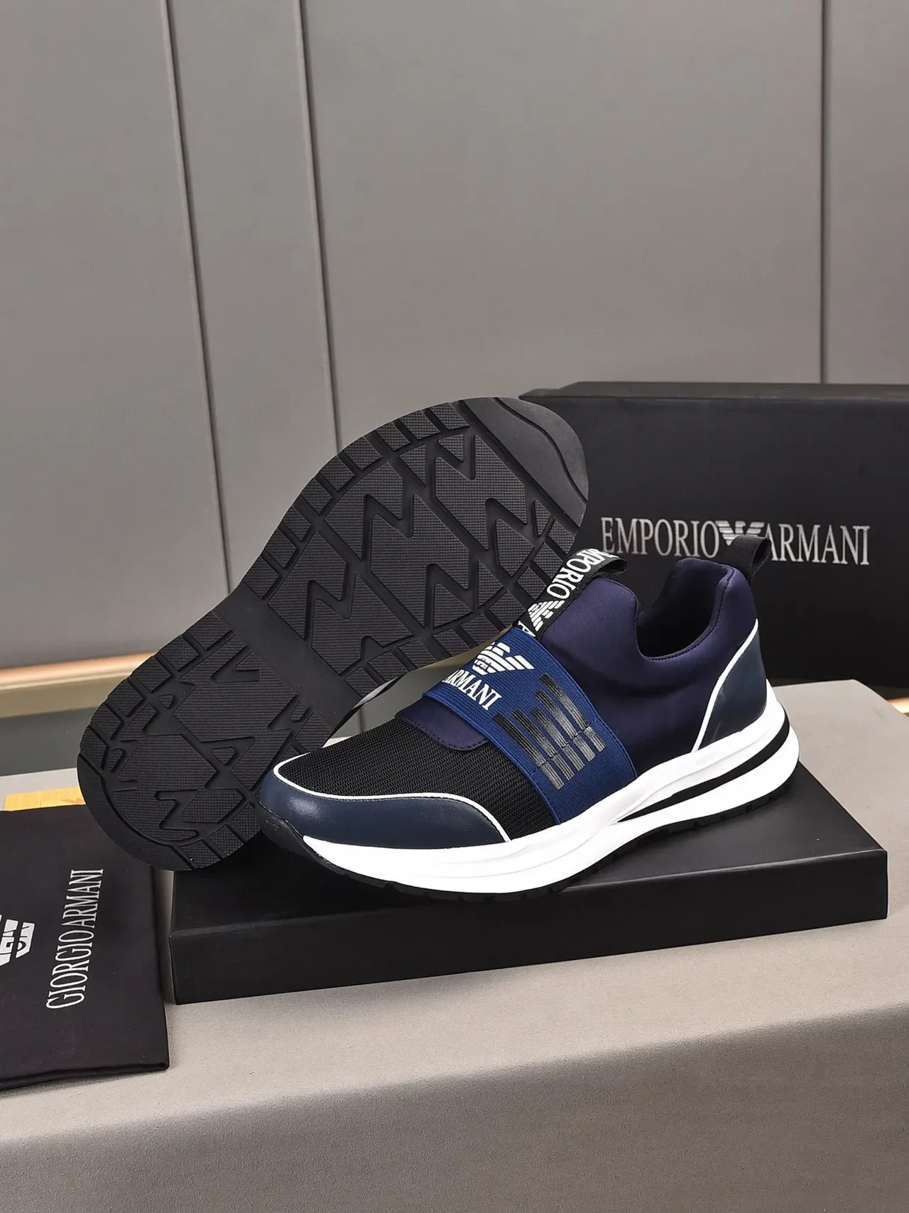 Emporio Armani Navy Black Slip-On Elastic Strap Sneakers 8