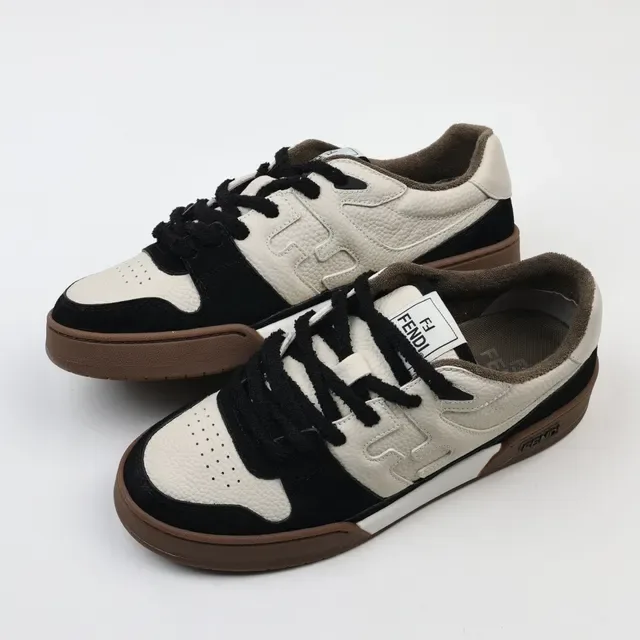 Fendi Beige Noir Couche Cuir Et Daim Ondulé Couturé Superposition Chaussures Lifestyle 2