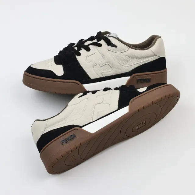Fendi Beige Noir Couche Cuir Et Daim Ondulé Couturé Superposition Chaussures Lifestyle 4