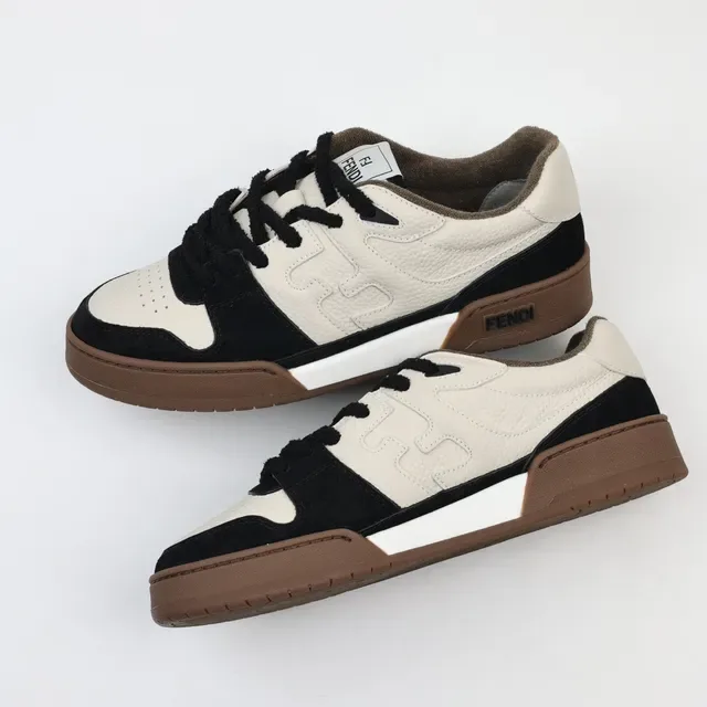 Fendi Beige Noir Couche Cuir Et Daim Ondulé Couturé Superposition Chaussures Lifestyle 5