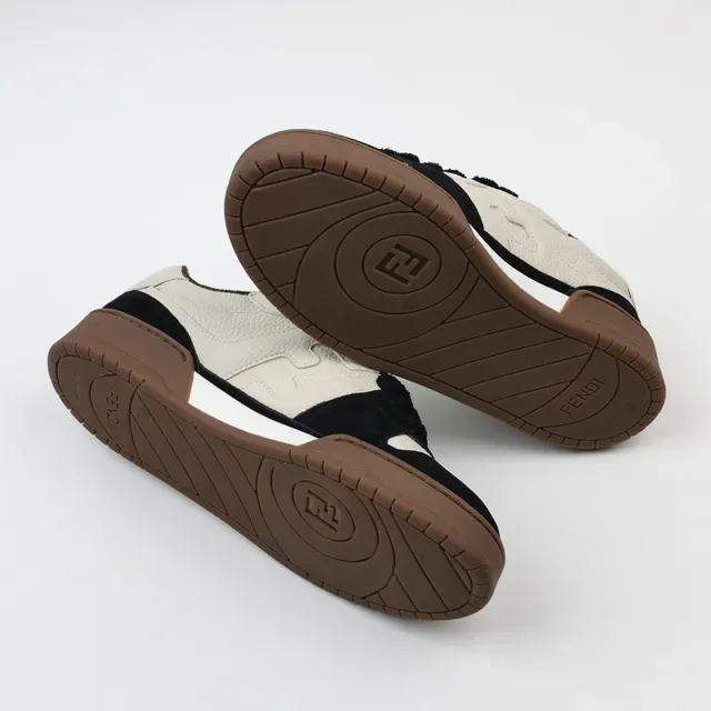 Fendi Beige Noir Couche Cuir Et Daim Ondulé Couturé Superposition Chaussures Lifestyle 6