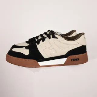 Fendi Beige Black Two-Tone Leather-Suede Upper Stitched FF Motif Lifestyle Sneakers