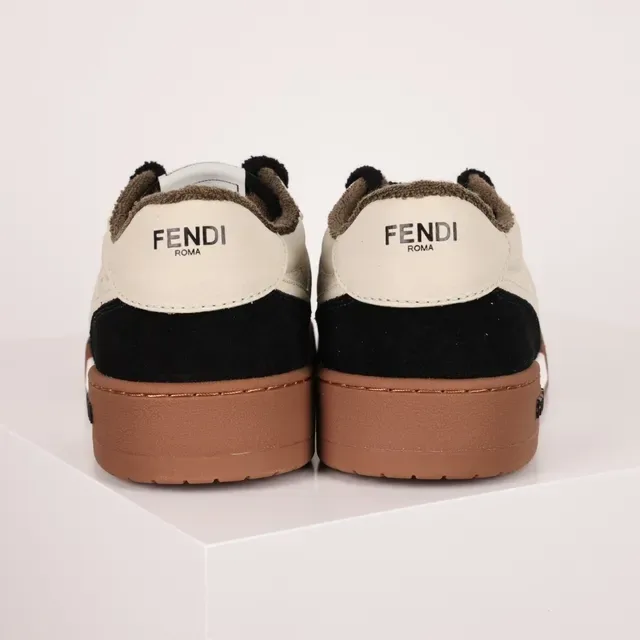 Fendi بيج أسود ثنائي اللون جلد سويد أعلى مخيط FF نمط أحذية أسلوب الحياة 8